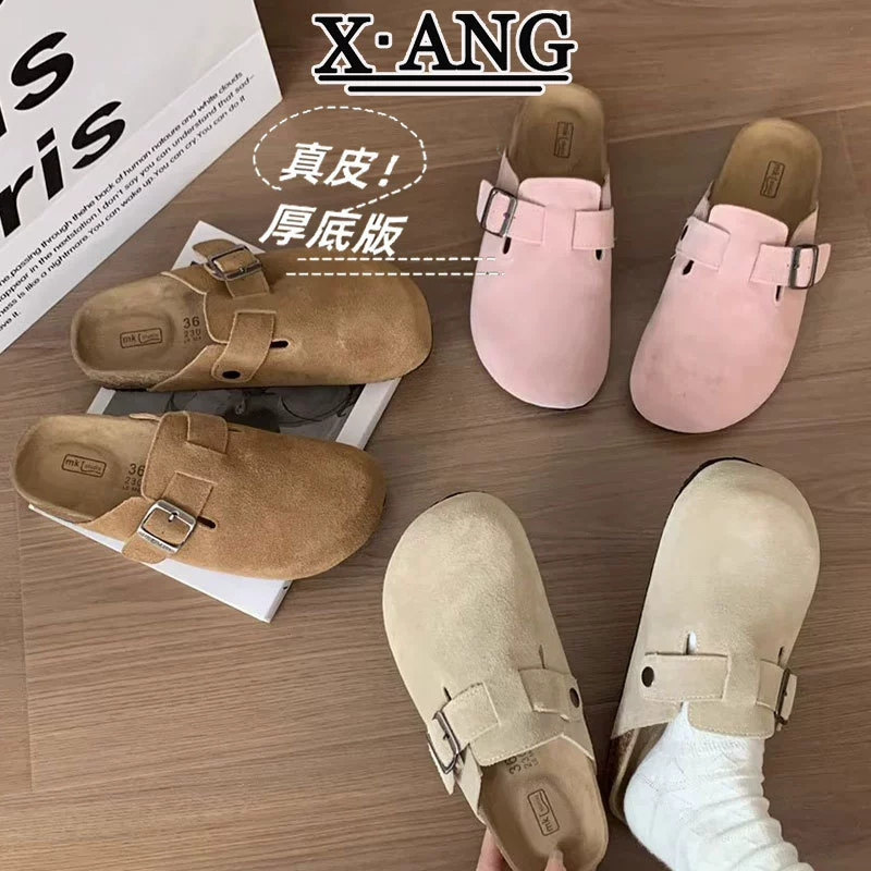 Обувь Birkenn из цельной кожи с пробковой подошвой с половиной тапочек женская наружная одежда 2025 весна и лето новая педаль ленивая обувь