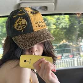 宋妍霏同款街头辣妹y2k复古时髦豹纹拼接撞色棒球帽女潮鸭舌帽男