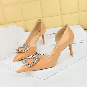 638-AK32 European and American Style Banquet Women's Shoes High Heel Shiny Lacquer Leather Shallow Mouth Pointed Si