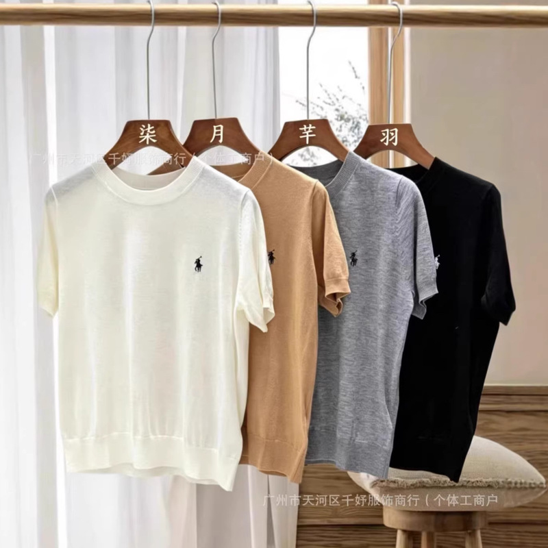 High-Quality Rl Cross-Border Pima Cotton Round-Neck Embroidered Pony Knit Short-Sleeve Top High-Quality Rl Cross-Border Pima Cotton Round-Neck Embroidered Pony Knit Short-Sleeve Top