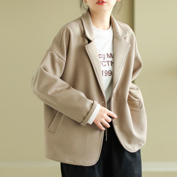 2024 New Solid Color Simple Fashion Knitted Stretch Cotton Commuter All-match Loose Long-sleeved Casual Suit Jacket for Women