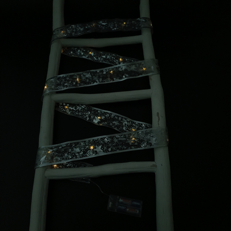 #D11 圣诞发光彩带-2米20灯2AA常亮银色彩带暖白灯