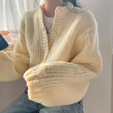 韓國chic減齡顯白糖果色軟糯針織開衫女2022秋冬外穿毛衣外套上衣