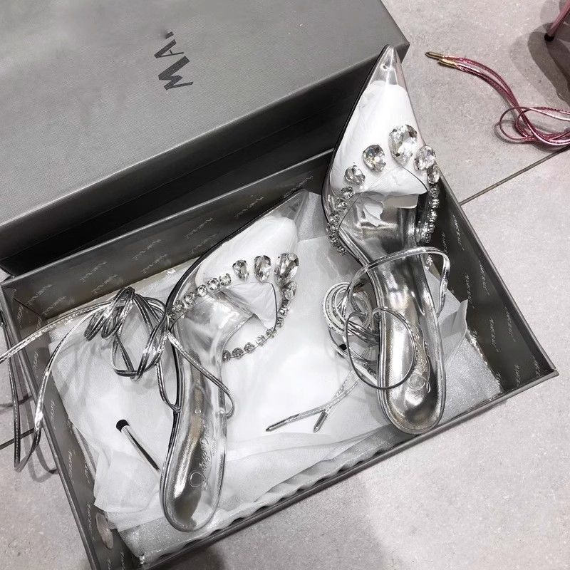 Design Niche Rhinestone Transparent High Heels Fairy Style Summer Pointed Toe Crystal Stiletto Straps Sexy Sandals for Women