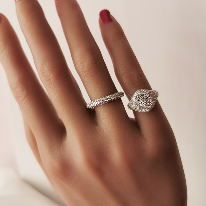 10g Weight Zircon Inlay Material Rings Classification 1 Piece Quantity Holiday, Tea Party Occasion 925 Sterling Silver Material Solid Color Pattern Women'S Gender Plating, Inlay Design Glam Style 925 Sterling Silver Zircon Solid Color Rings 7