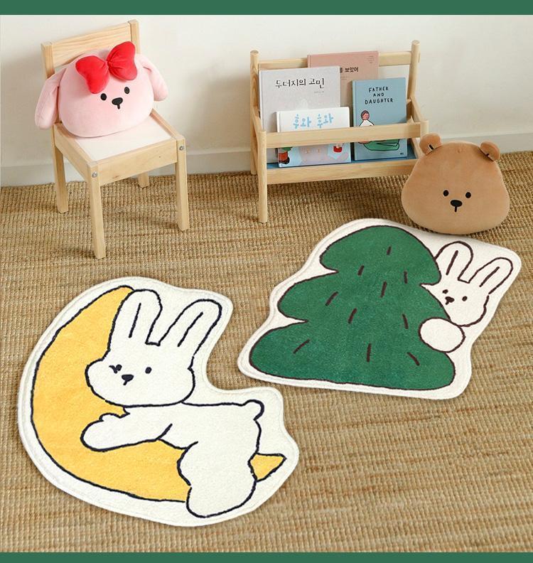 Korean-style cute bunny bathroom mat, absorbent faux cashmere mat, non-slip and easy-to-clean foot mat for bathroom entrance