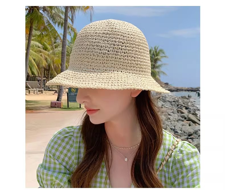 Women's Vacation Beach Solid Color Braid Big Eaves Bucket Hat Straw Hat display picture 3