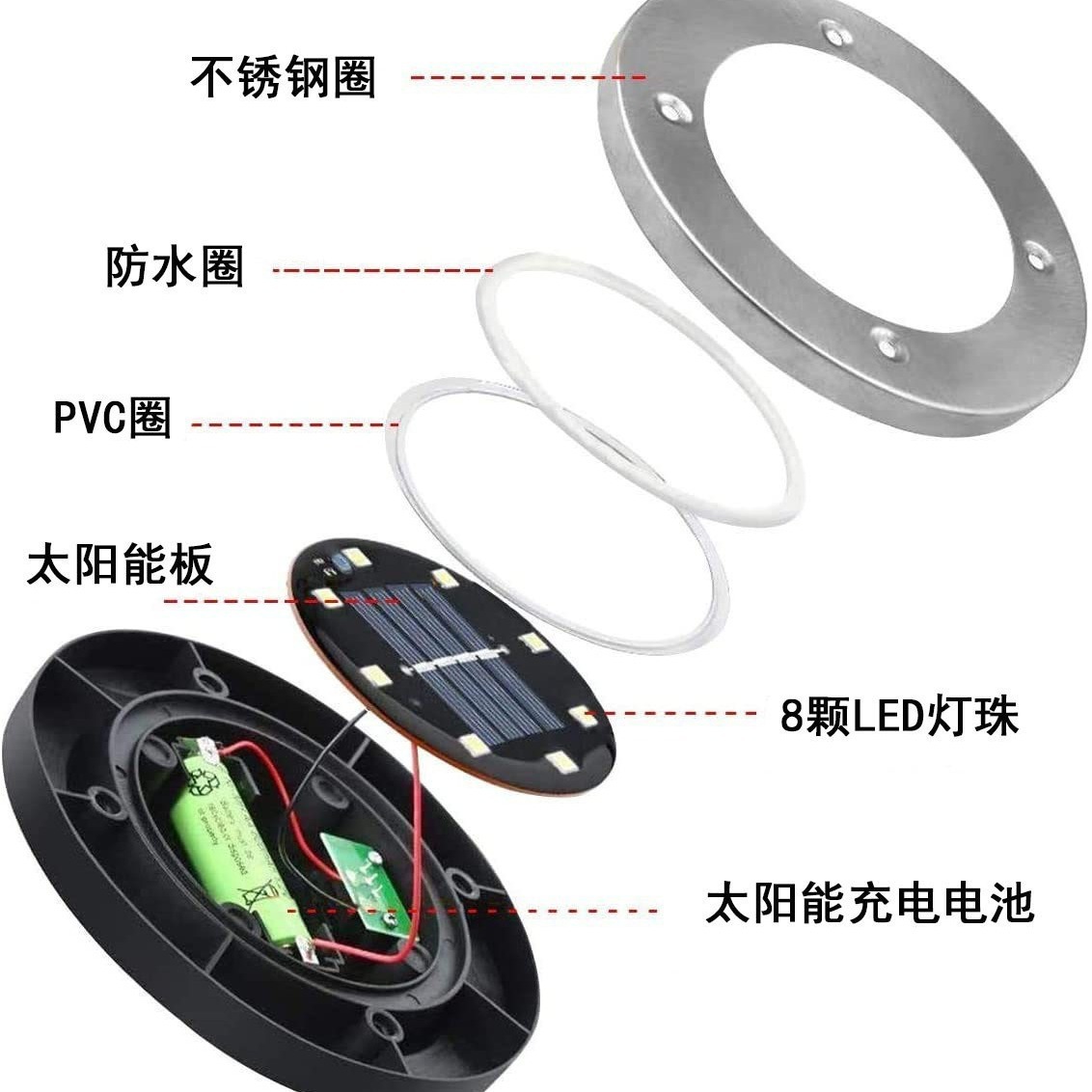 Transfronterizo de acero inoxidable solar lámpara subterránea 8LED lámpara de tierra de acero inoxidable al aire libre impermeable lámpara de césped