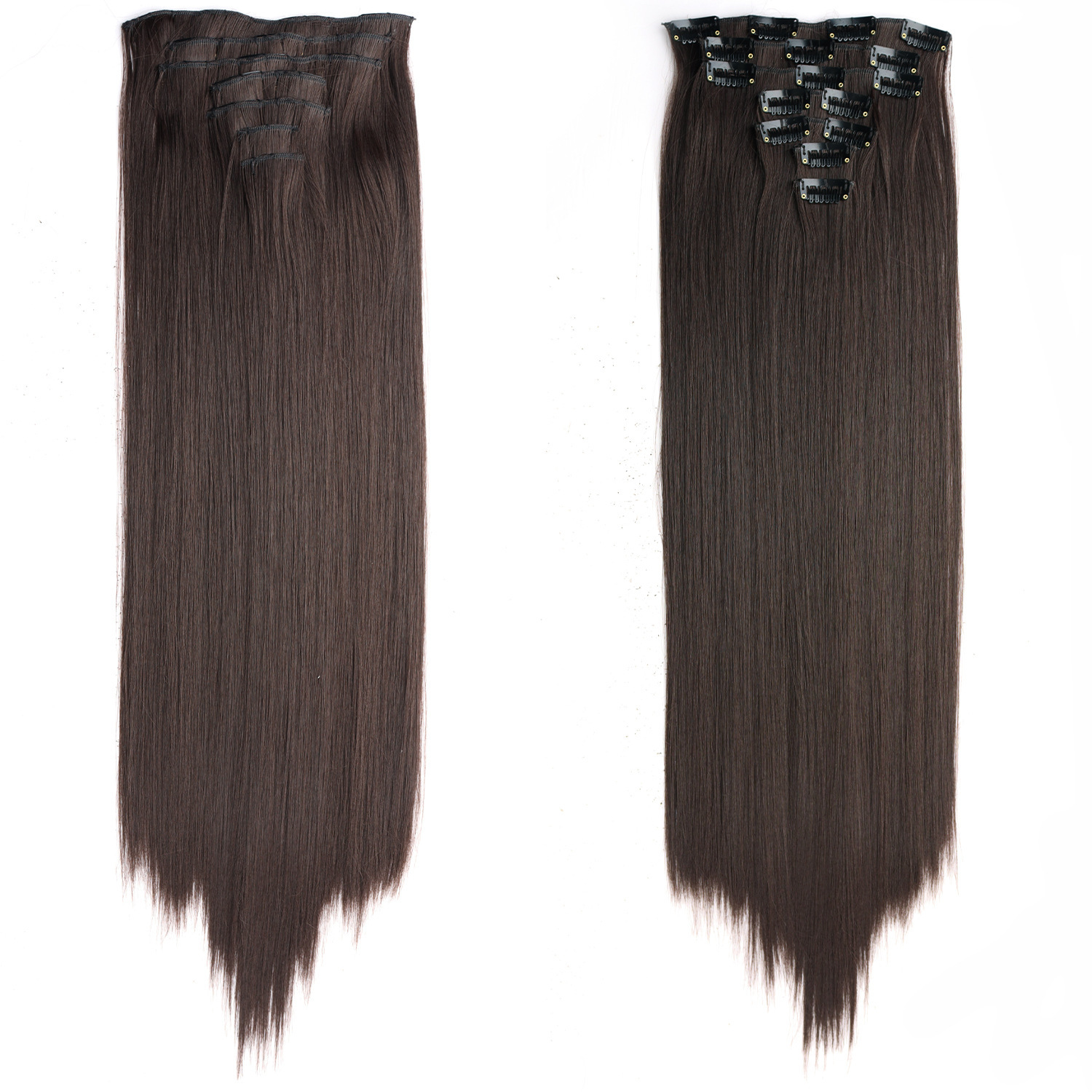 Comercio exterior al por mayor peluca 16 tarjetas extensión de cabello piezas de cabello recto piezas de cabello 7 piezas de fibra química clip cabello mujeres europeas y americanas