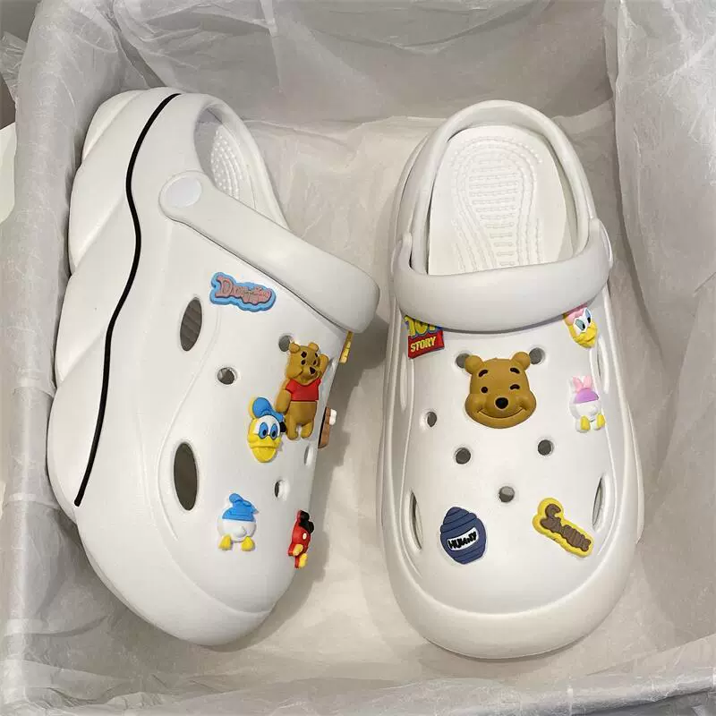 Платформенные сабо в стиле Crocs, съёмные мультяшные украшения, ультра‑мягкие, противоскользящие, с подъёмом (жен.)
