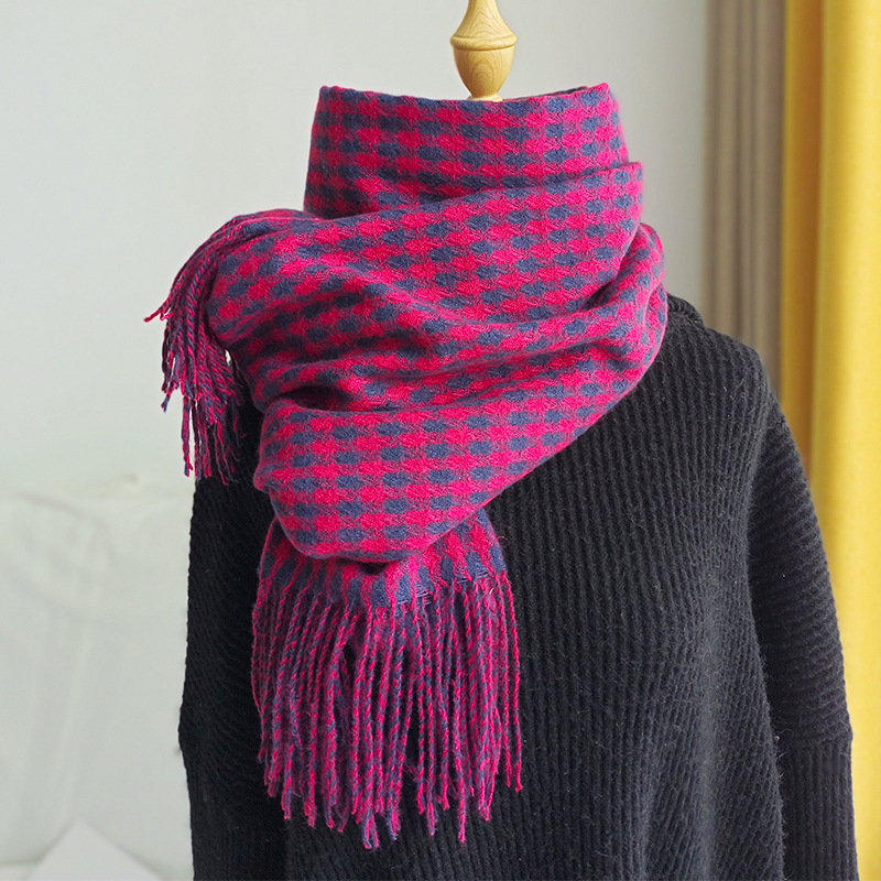 Unisex Literary little check imitated cashmere scarf women season couple warm bib shawl_voghion.com