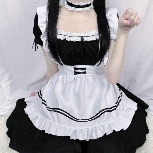 new light tone girl maid Lolita black dress light tone girl cosplay maid outfit