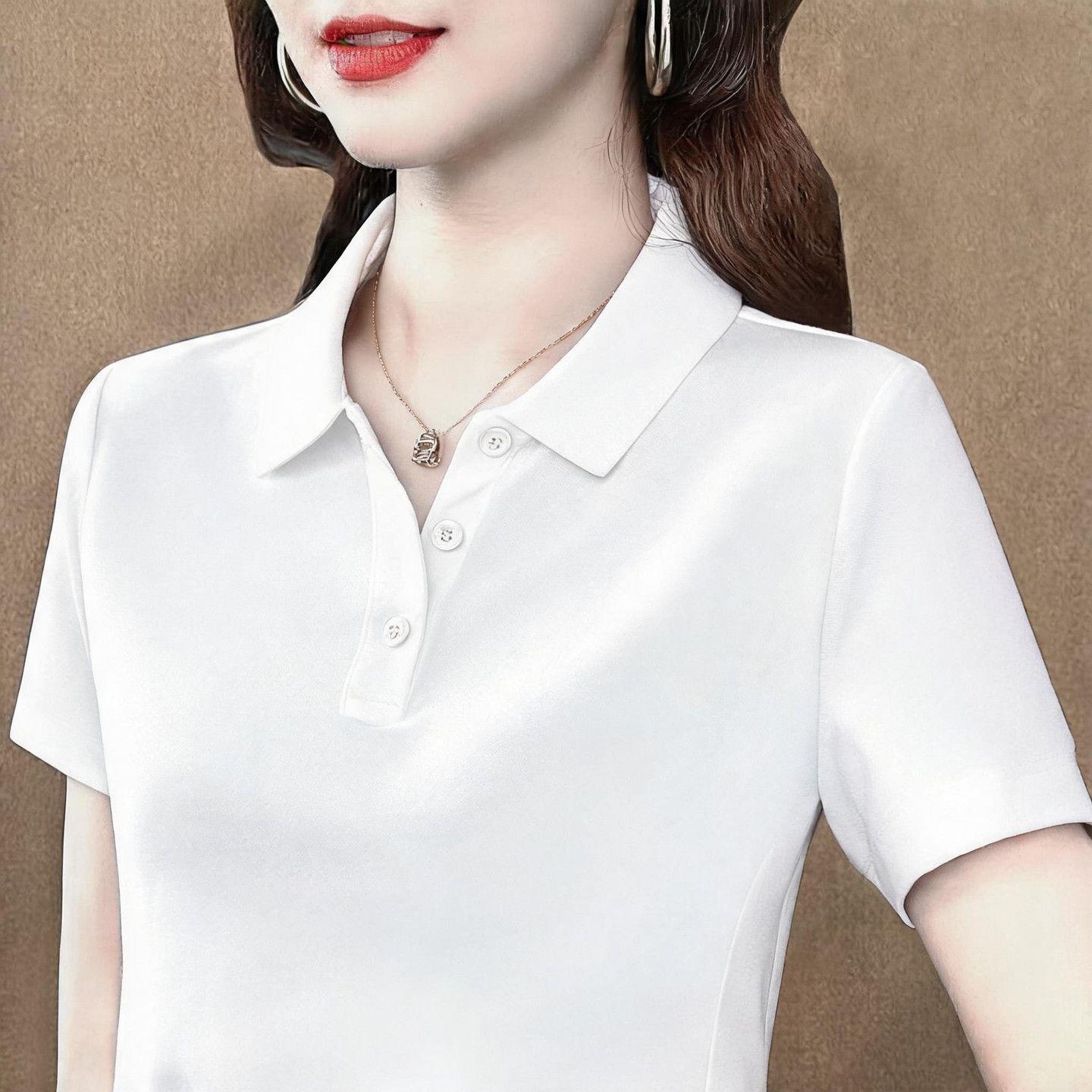 POLO Summer Collared Workwear, Pure Cotton, Short Sleeve, Plus Size, Loose Fit, Slimming, Stylish Top, Thin Style for Commuter Work