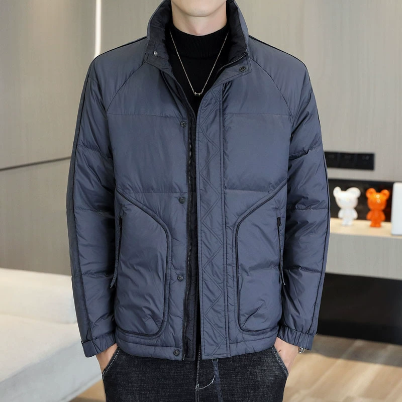 2023 Зимний новый пуховик, мужской тонкий теплый утиный пуховик с воротником-стойкой, Универсальный Молодежный мужской пуховик