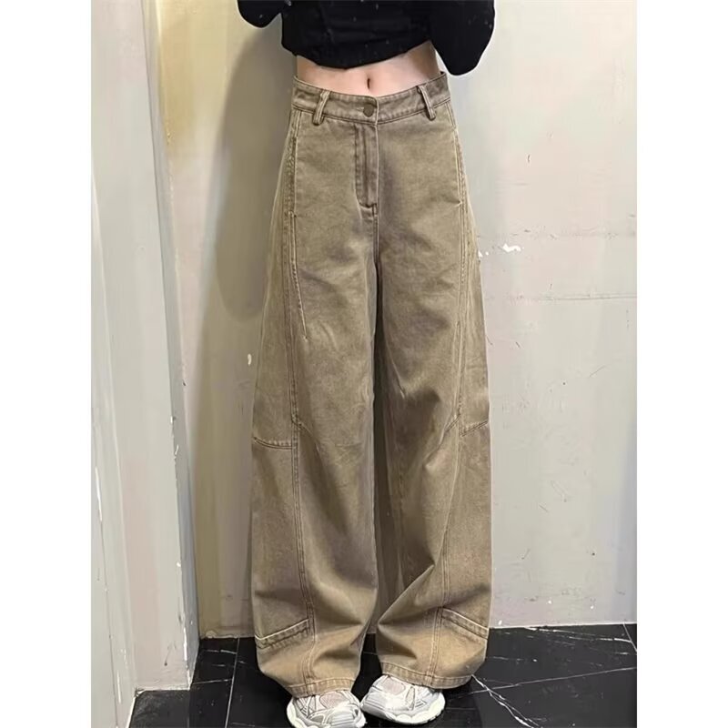 American Retro Vintage Pants High Street Brown Logging Jeans Men's Straight Cleanfit Cargo Pants