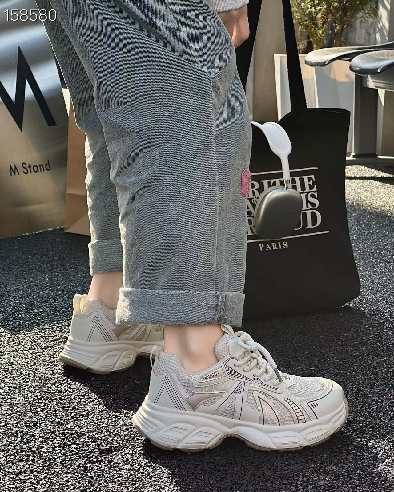 Giày sneaker chunky đế dày nữ tăng chiều cao mẫu mới 2025 — Màu be/xanh lam, Trà sữa chi tiết 6