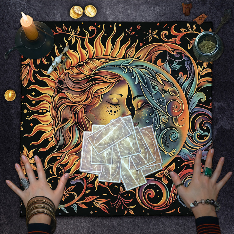 タロットテーブルクロスTarot Tablecloth布マット月相太陽花卉太陽生命樹ベルベットテーブルクロス|undefined