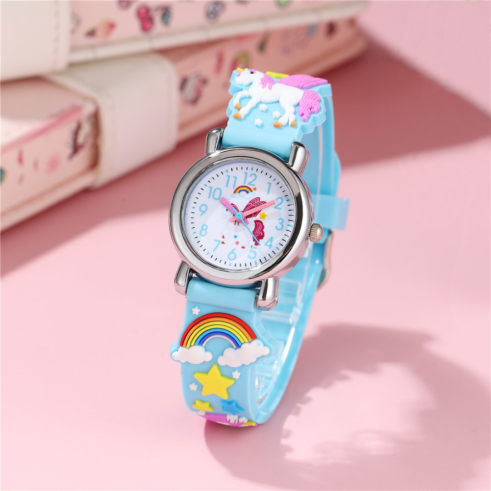 New Children's Watch Cute Unicorn Pattern Quartz Watch Rainbow Strap Sports Watch for Men and Women Students