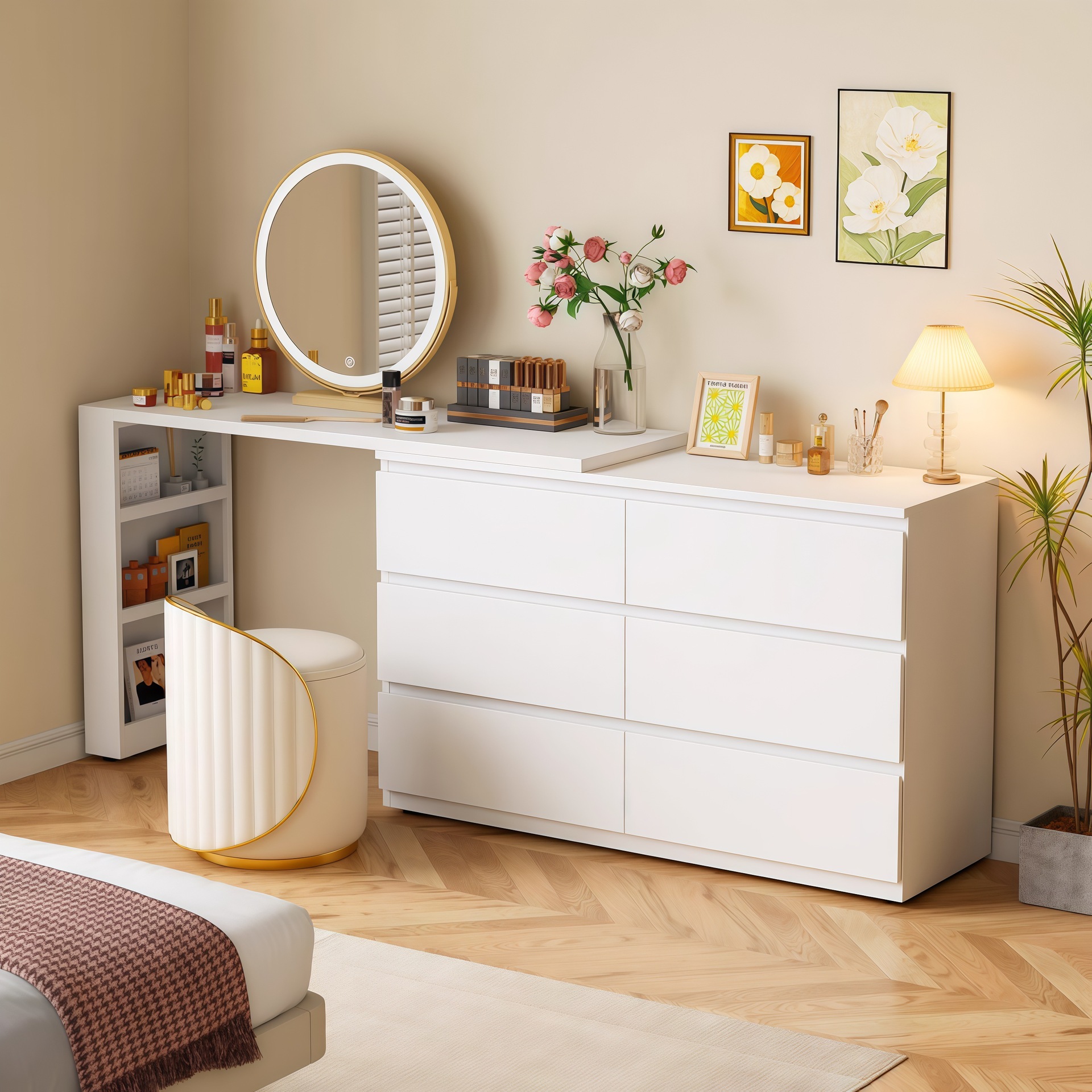 Wardrobe dormitorio moderno simple armario todo en un pequeño armario de lujo pequeño armario de cama trasera tabla de maquillaje retráctil