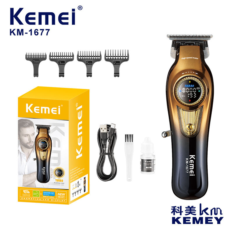 Kemei tijeras eléctricas profesionales KM - 1677 tijeras de corte ajustables transfronterizas talladas tijeras de corte de corte de corte de corte digital general image 1