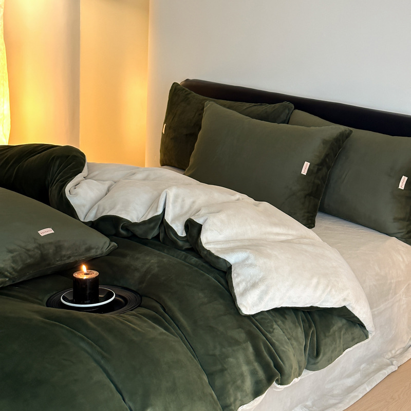 10A antibacteriano invierno leche cama de lana de cuatro piezas con cubierta de edredón caliente engrosada invierno invierno bebé cama de lana de coral