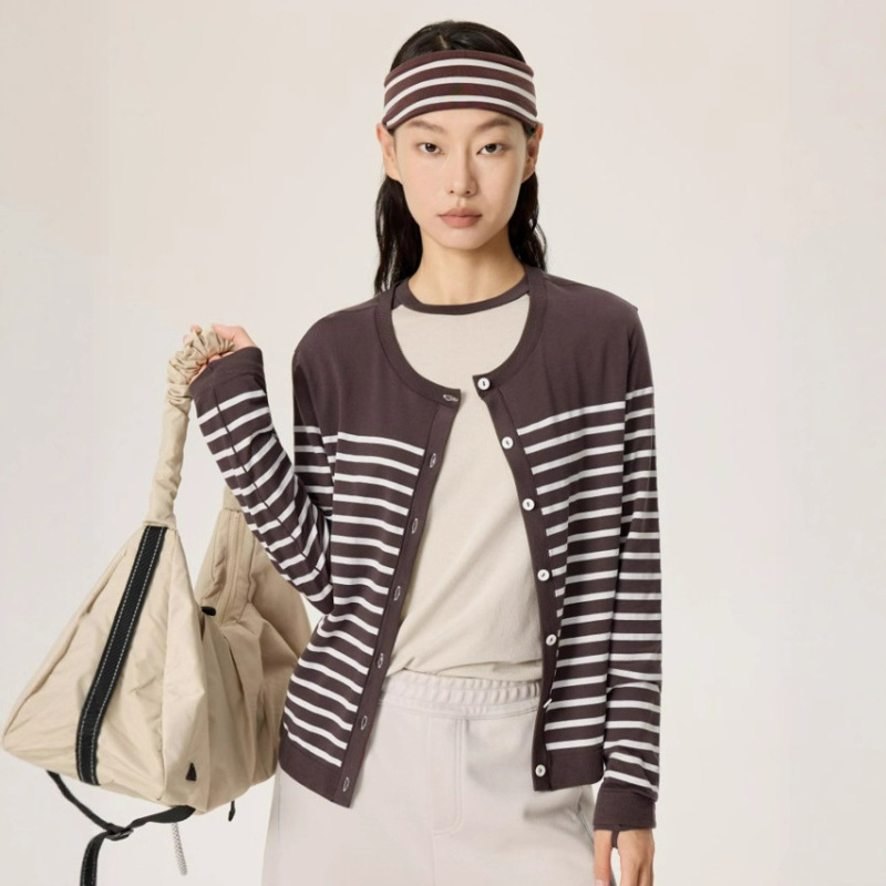 Merino Wool Lenzing Tencel Seamless One-Piece Stripesd Sports Cardigan Long-Sleeved T-Shirt Merino Wool Lenzing Tencel Seamless One-Piece Stripesd Sports Cardigan Long-Sleeved T-Shirt