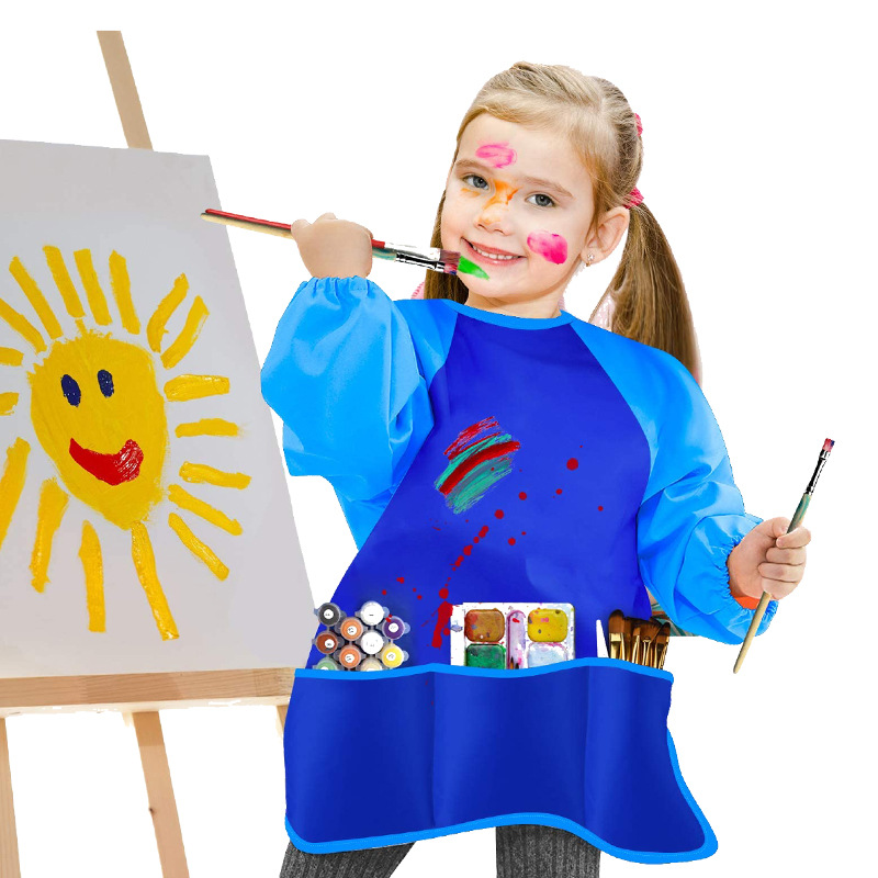 Children's painting reverse wearing jacket, preschool art painting long sleeve waterproof anti-stain patchwork painting clothes apron wholesale