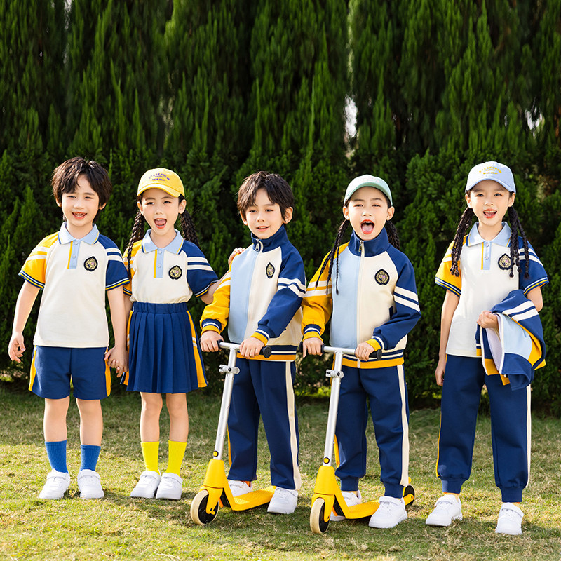 Student uniform spring and autumn set first grade sports class uniform three-piece set kindergarten uniform summer graduation suit for photos