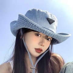韩版秋季帽子女户外登山帽大头围显脸小渔夫帽复古百搭水洗牛仔帽