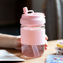 塑料杯带盖水杯女夏季咖啡杯子夏天便携带吸管ins风高颜值吸管杯
