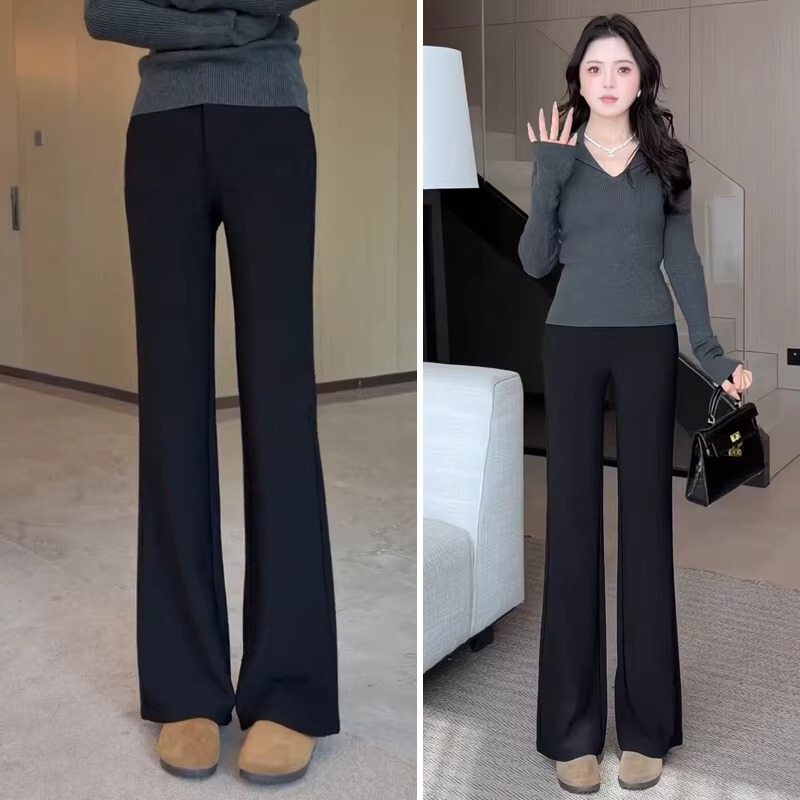 Black Slim-Fit Flared Pants for Women 2026 New Style Petite Spring and Autumn High-Waisted Straight-Leg Bootcut Trousers Suit Pants