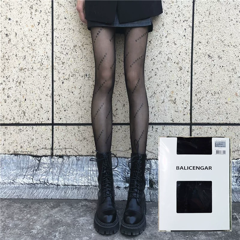 Letter stockings tide brand sexy black silk B lethaver stockings light leg anti -shreds fake pseudo meat cut stockings