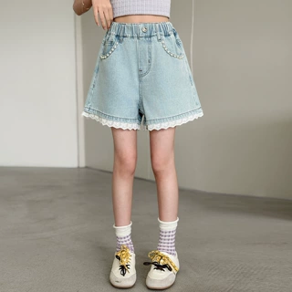 女童牛仔短裤夏季外穿裤子女孩夏装2026新款洋气百搭儿童花边短裤