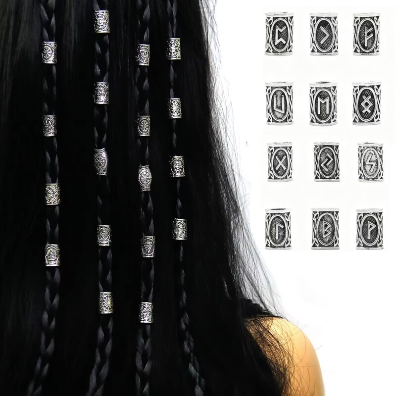 Cross-Border E-Commerce Hot-Selling DIY Wig Dreadlock Accessories Beads Viking Beads Rune Hair Clips Vintage Headwear Cross-Border E-Commerce Hot-Selling DIY Wig Dreadlock Accessories Beads Viking Beads Rune Hair Clips Vintage Headwear