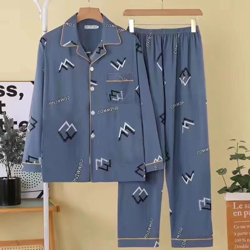 Pijamas de algodón masculinos primavera y otoño delgados pantalones de manga larga, jóvenes de mediana edad y ancianos, cardigans casuales, set de ropa para el hogar, cuatro temporadas