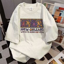 100%纯棉简约通勤ins潮牌短袖t恤夏季宽松男女情侣圆领中长款上衣