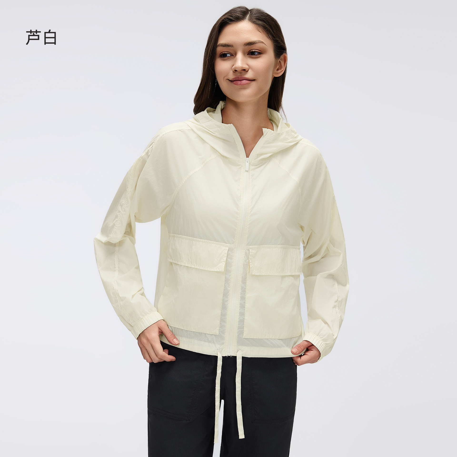 Lulu Style Outdoor Lightweight Sun Protection Hooded Top Water-Repellent Cardigan Long-Sleeved Breathable Loose Sports Jacket for Women
