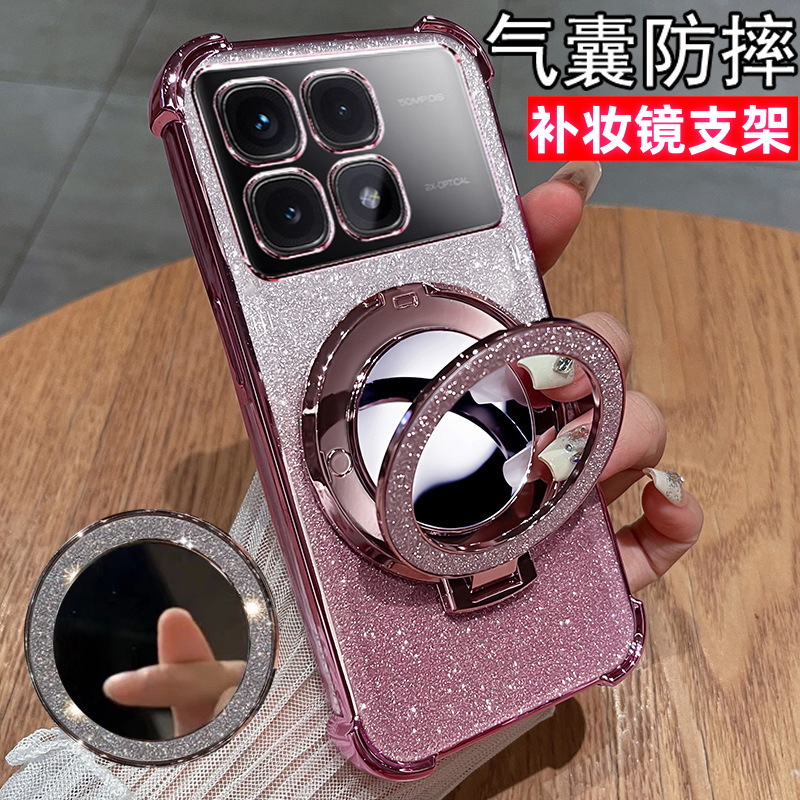 For Red Rice K70 Extreme Edition Phone Case Super Beautiful Xiaomi K70ultra with Mirror Holder Silicone Case RED