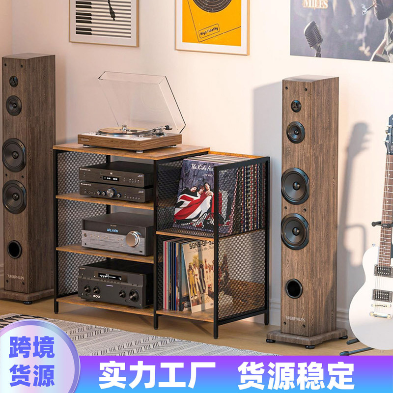 大容量黑胶唱机架乡村风格层架式唱片功放机桌客厅黑胶唱片收纳架|undefined
