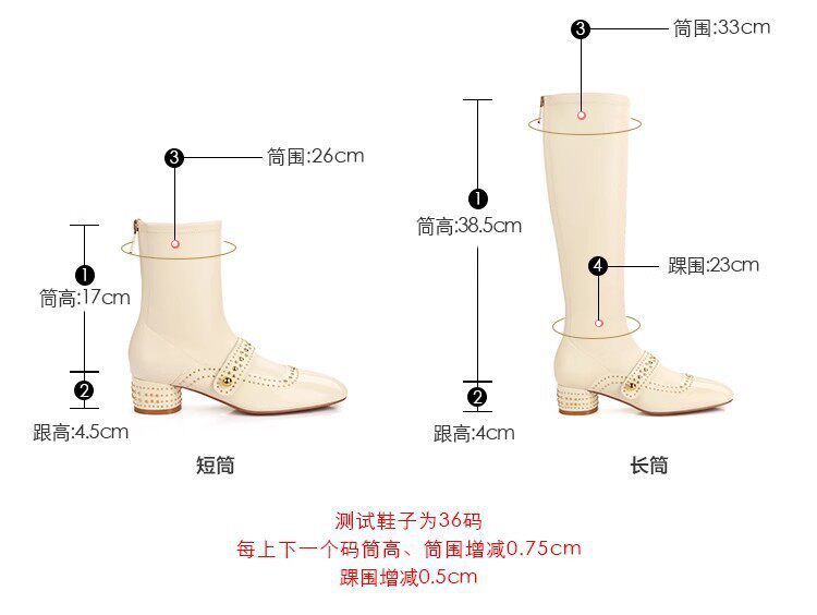 Bốt ngắn nữ mũi vuông bằng da bò nguyên miếng, gót vừa 3–5 cm, đế dày, khóa kéo phía sau — Màu trắng (giày bốt ngắn), Màu đen (giày bốt ngắn), Đen (bốt) chi tiết 2