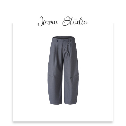 JIAMU Pleated Trousers, American Street Style Baggy Neutral Curved Blade Casual Wide Leg Loose Silhouette Pants for Men and Women