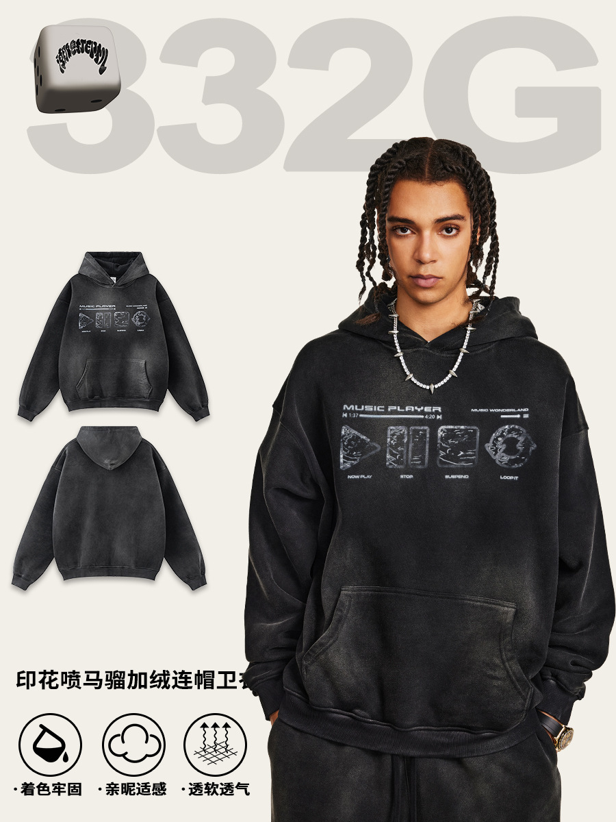 2025 otoño estilo americano marca de moda retro impresión lunar chaqueta encapuchada chaqueta de moda hiphop hombre