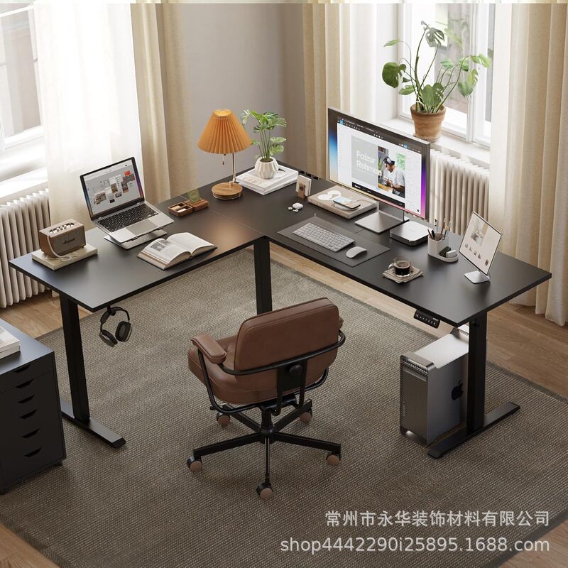L-Shaped Standing Desk, Height-Adjustable Corner Gaming Desk with Shelf, Sit-Stand Desk