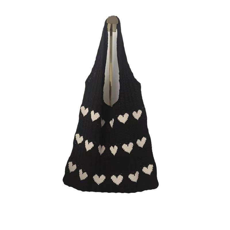 New Knitted Woven Love Women's Premium and Exquisite Woolen Handheld Shoulder Bag, Shopping Bag_voghion.com