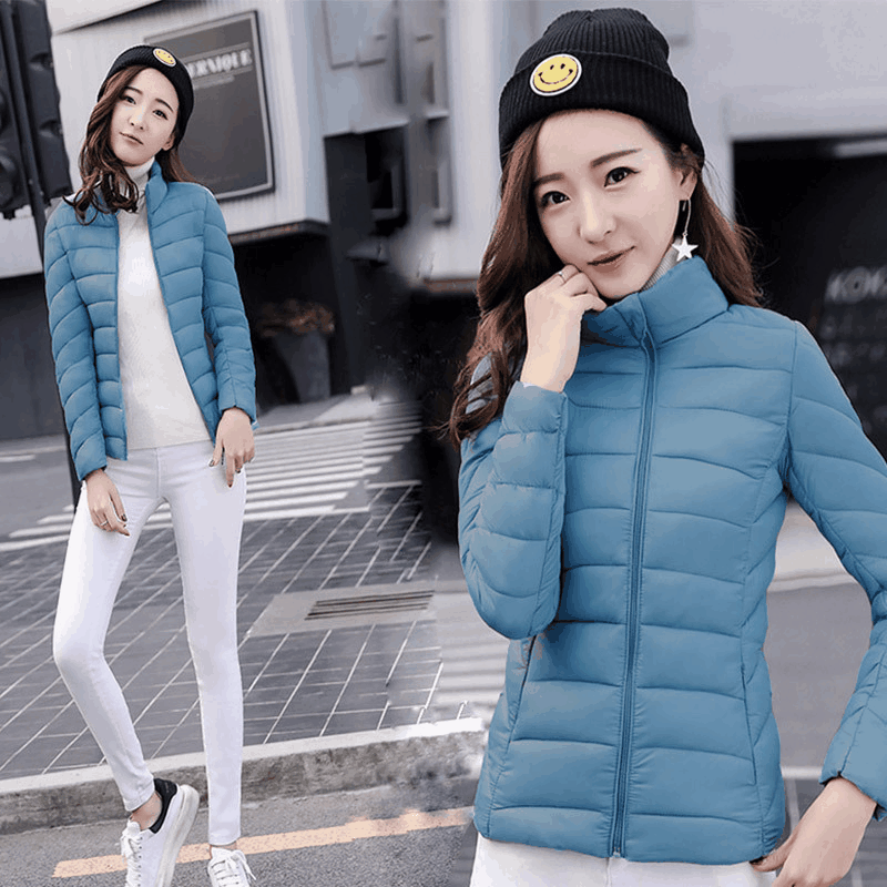 2023 Пальто на хлопковой подкладке Женское короткое приталенное легкое пуховое пальто в Корейском стиле с хлопковой подкладкой Женское маленькое пальто на хлопковой подкладке с воротником-стойкой и молнией