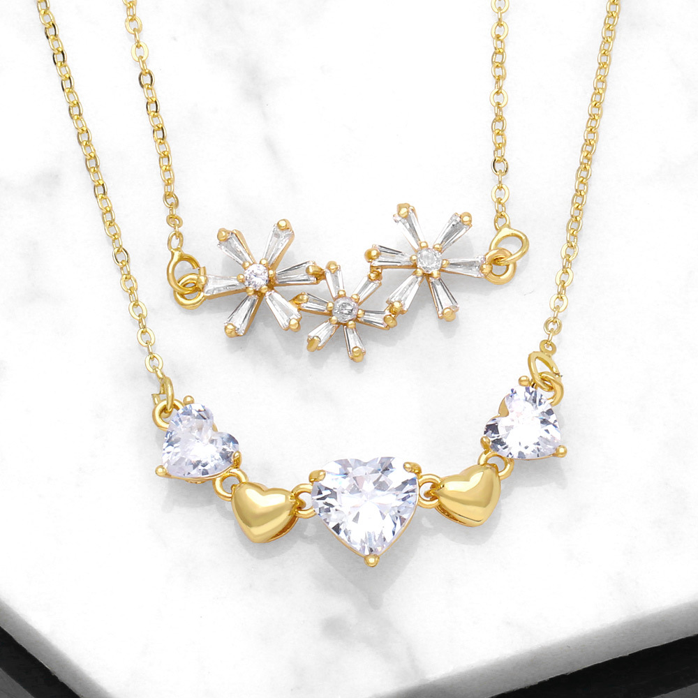 Fashion Heart Shape Flower Copper Necklace Inlay Zircon Copper Necklaces