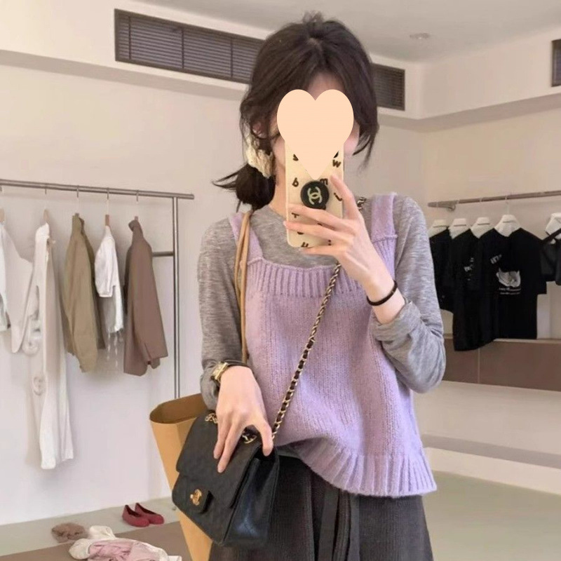 Purple Knit Cardigan Vest Top 2025 Early Spring New Arrival Petite Korean Style Small Size Outerwear Youthful Sleeveless Top