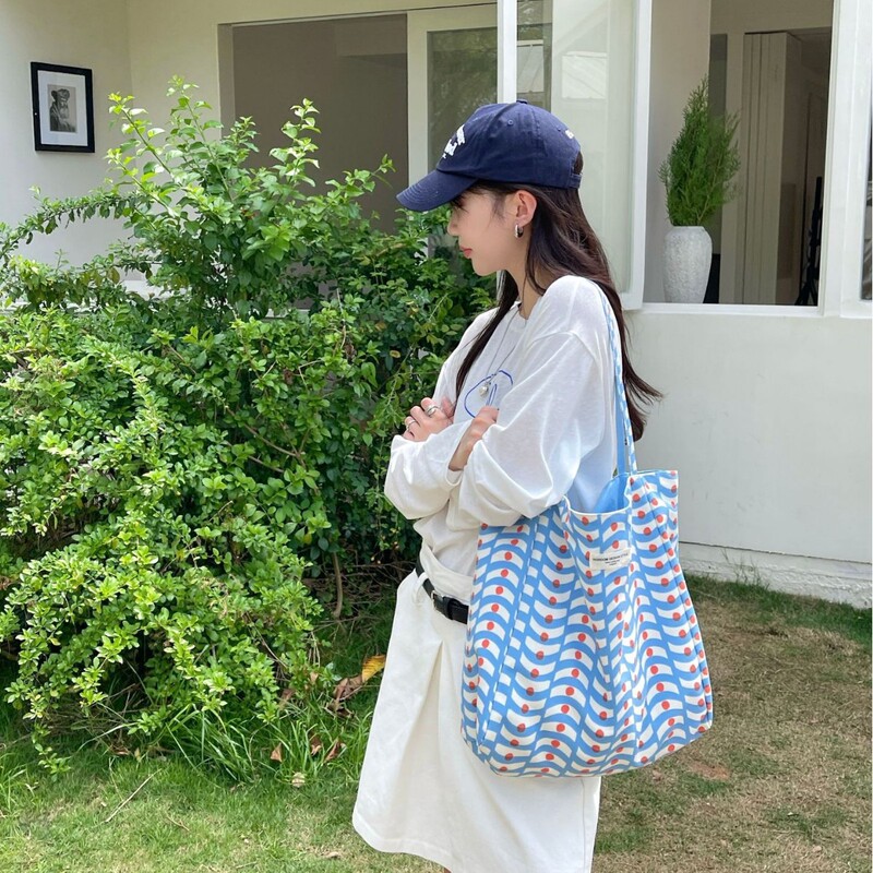 Obaku 2025 New Large Capacity Canvas Bag AB Double Sided Korean Style Lazy Style Shoulder Bag Tote Bag
