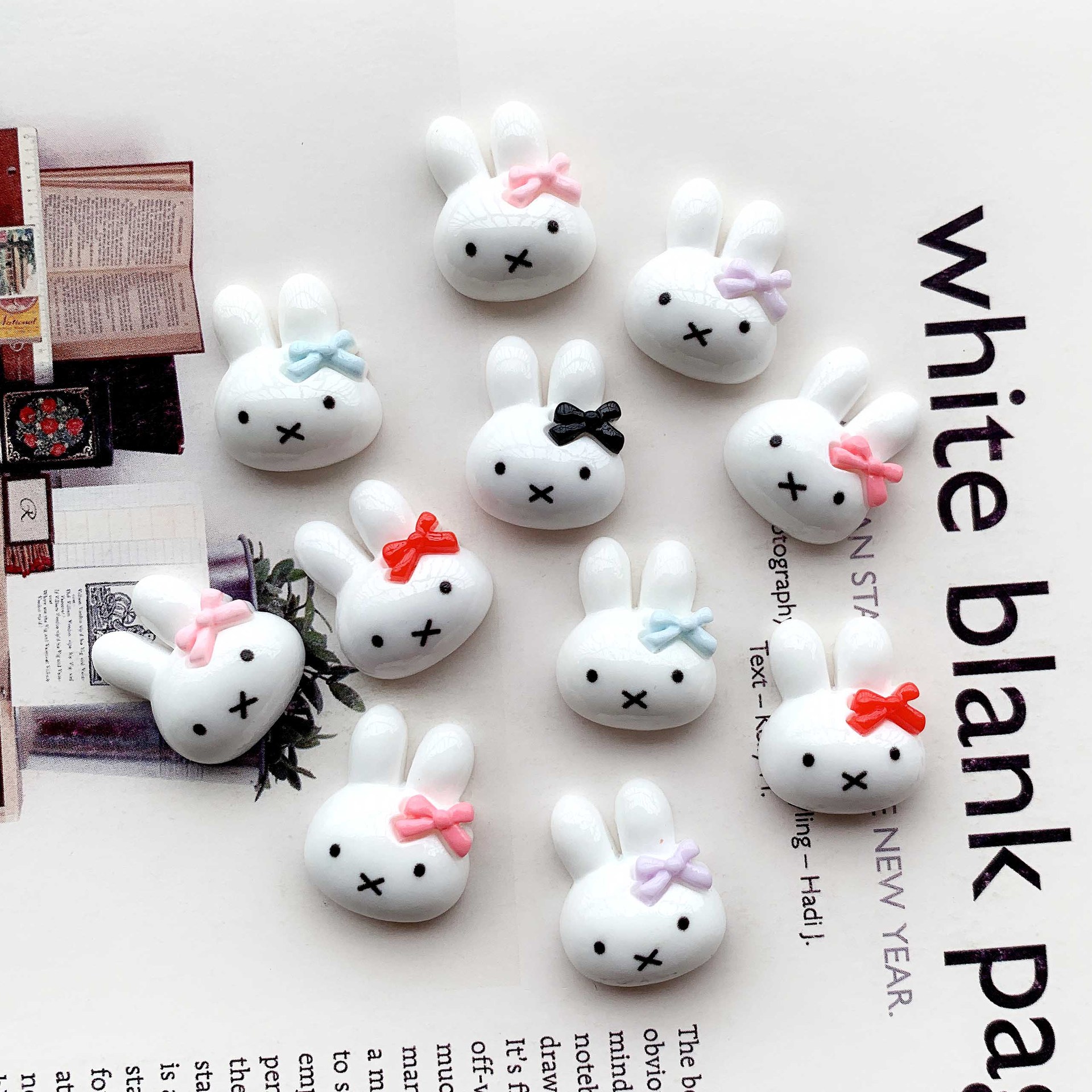 Cute White Bunny Resin Patch Cream Glue Mobile Phone Case Headdress Hairpin DIY Jewelry Accessories Material Wholesale