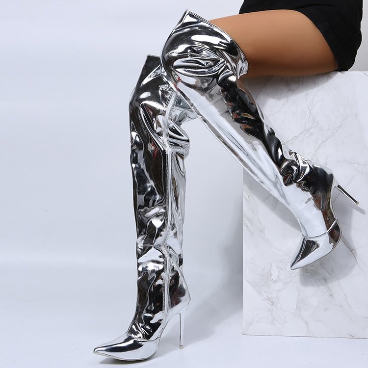 2025 Autumn New Aliexpress Amazon Silver Over-The-Knee Boots European and American Style Stiletto Heels Size 43